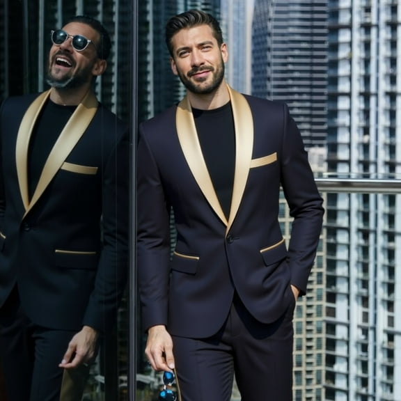 Men's Suit 3-Piece Shawl Lapel Blazer Jacket Waistcoat Pants Set | Modern Slim Fit | Lightweight Poly-Viscose Blend for Wedding Prom Party