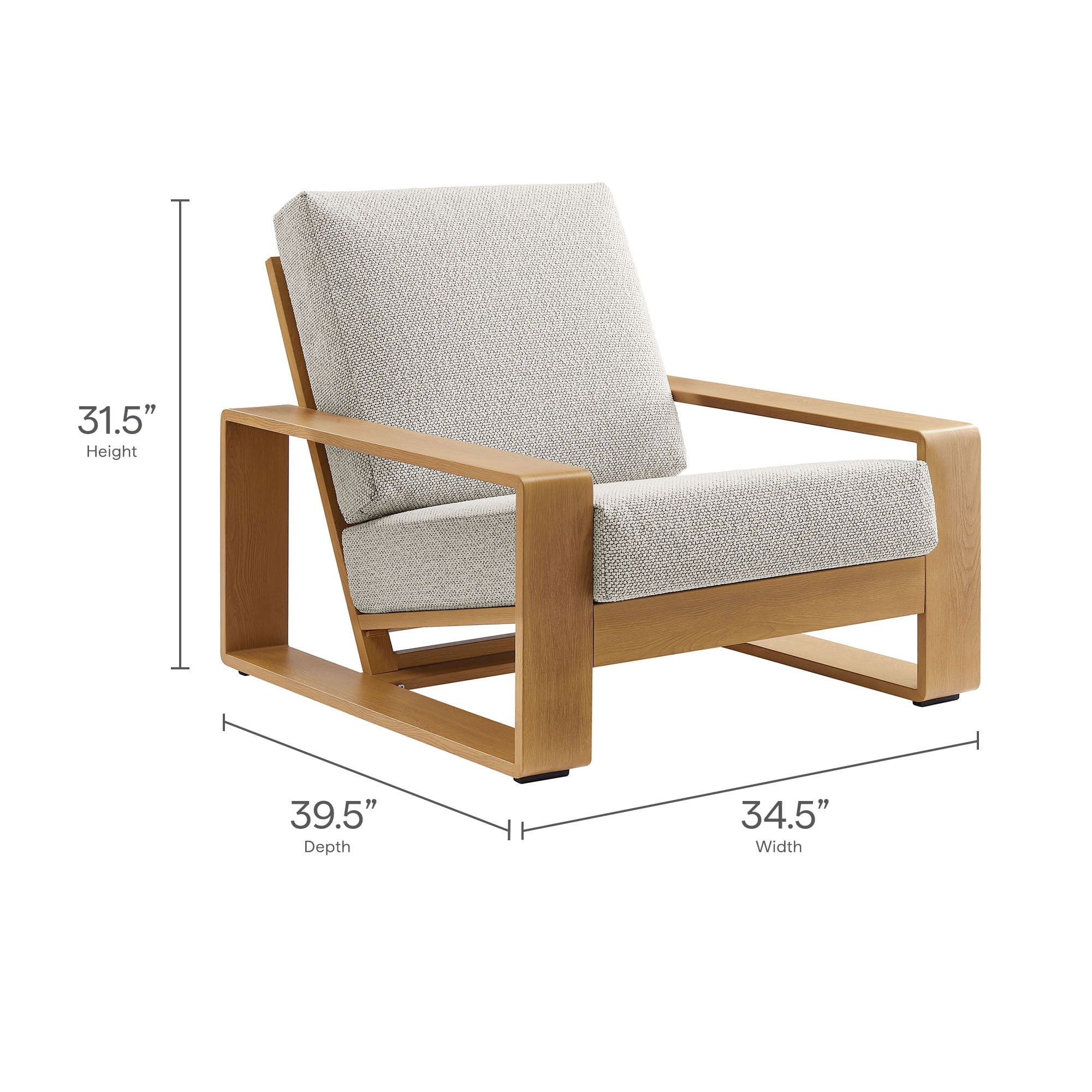 Modway Lirienne 4-Piece Patio Aluminum Faux Wood Furniture Set in Ivory Natural