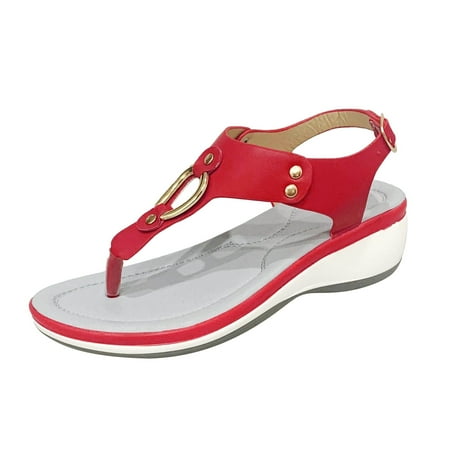 

Medcursor Ladies Summer Shoes Fashion Metal Buckle Wedge Heel Buckle Strap Beach Sandals