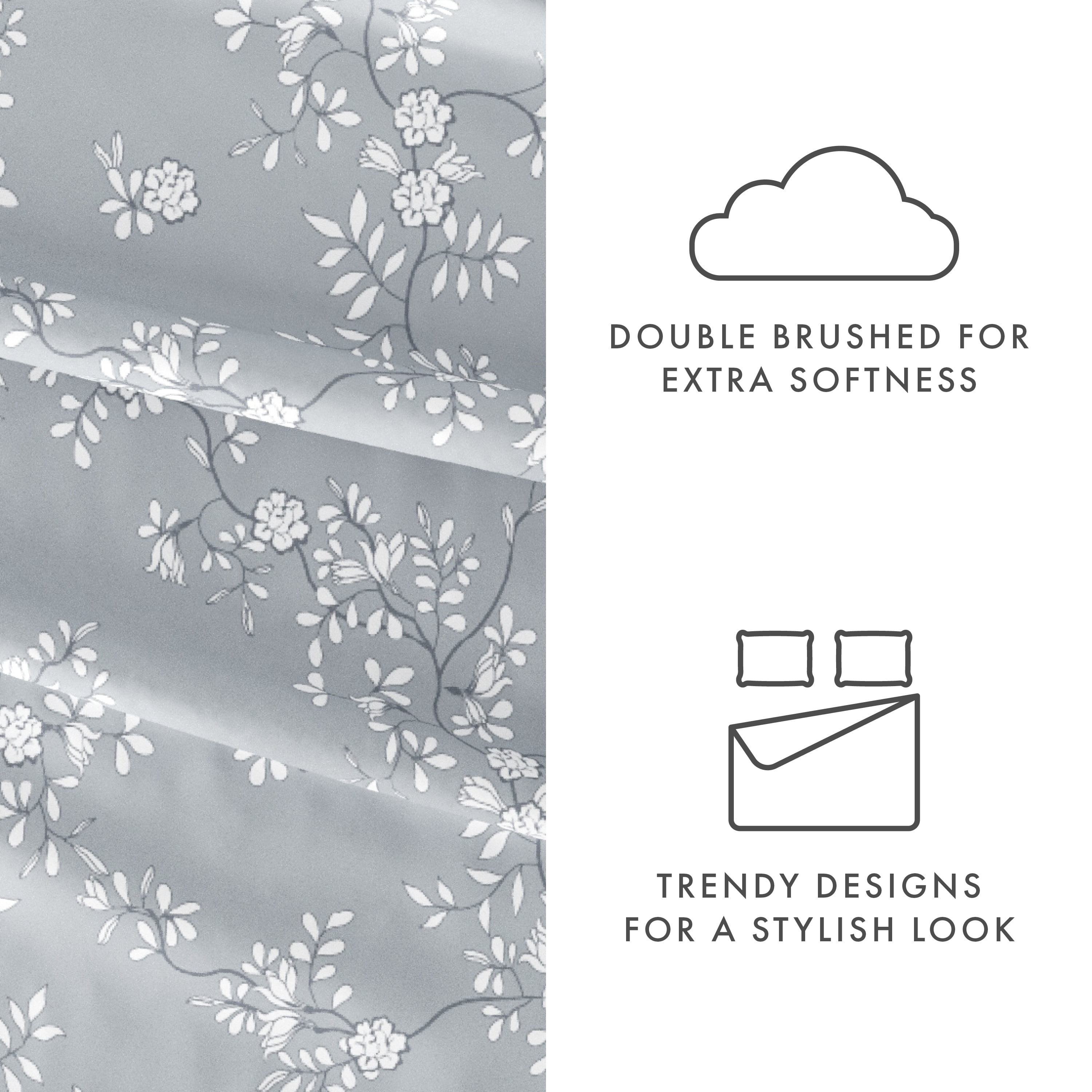 Noble Linens 4 Piece Pattern Microfiber Bed Sheets Set, Light Gray Trellis Vine, California King