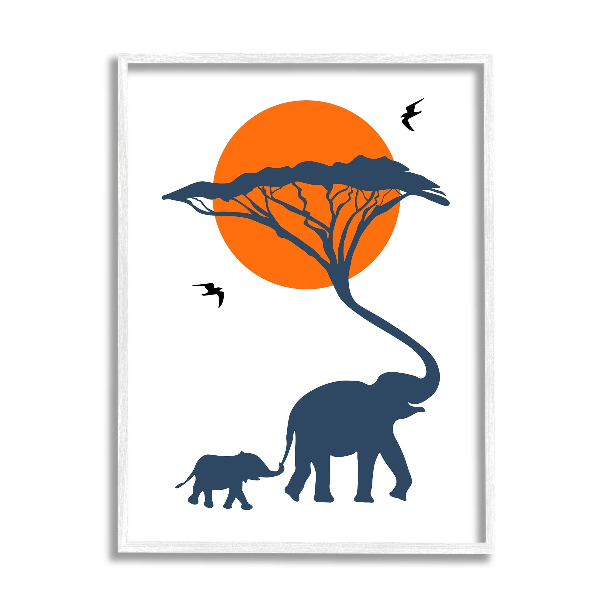 Stupell Industries Modern African Safari Sunny Sky Elephant Family Animals & Insects Painting Black Framed Art Print Wall Art, 24 x 30