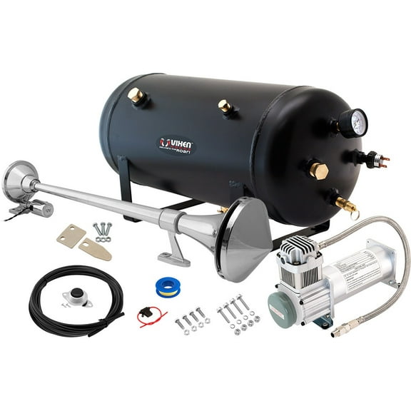 Vixen Horns Train Horn Kit for Trucks/Car/Semi. Complete Onboard System- 200psi Air Compressor, 5 Gallon Tank, 1 Trumpet. Super Loud dB. Fits Vehicles like Pickup/Jeep/RV/SUV 12v VXO8350/1168C