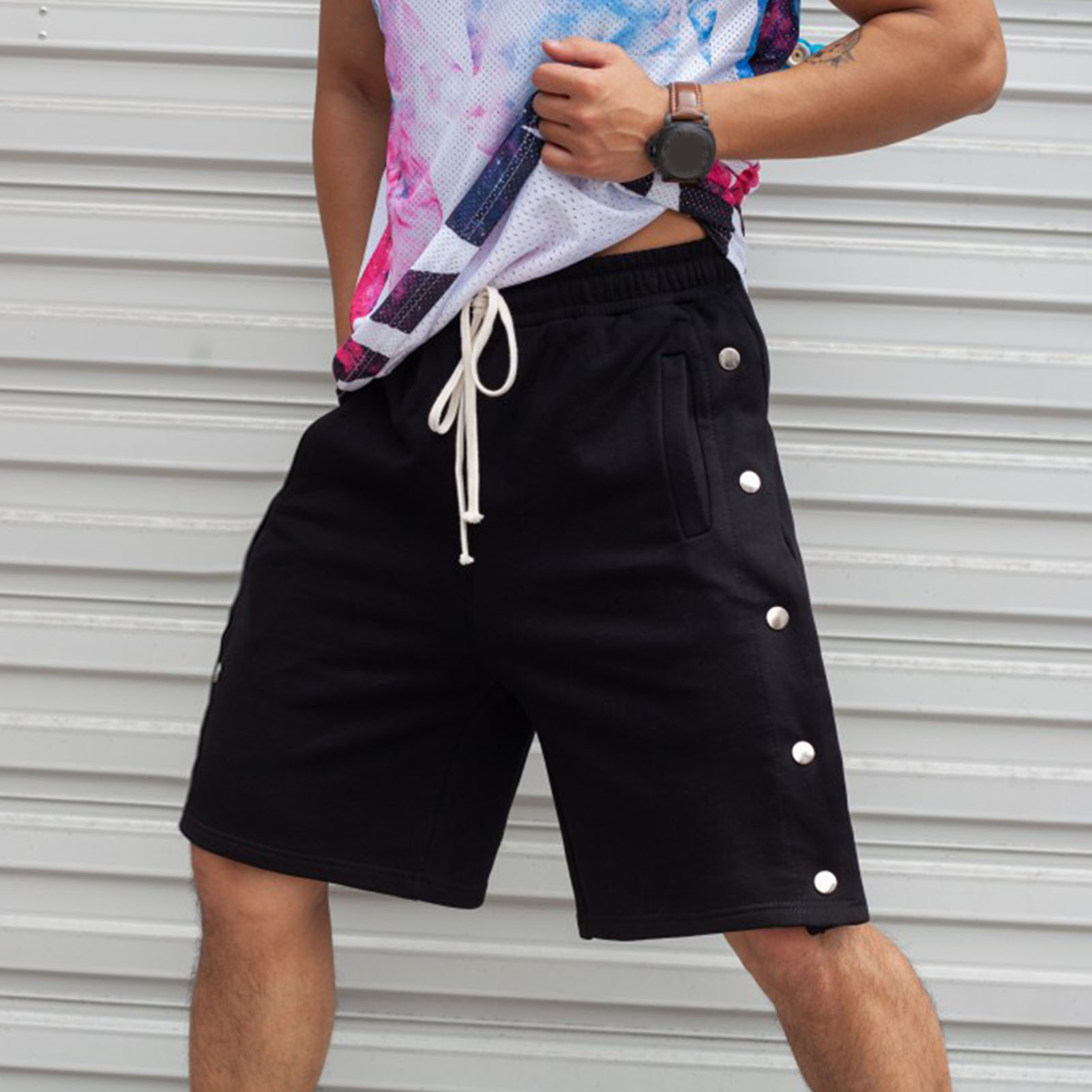 LeKY Fashion Men Shorts Drawstring Two 
