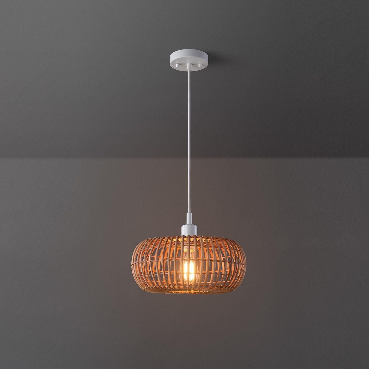 Fitz 1-Light Plug-In or Hardwire Rattan Shade Pendant Lighting