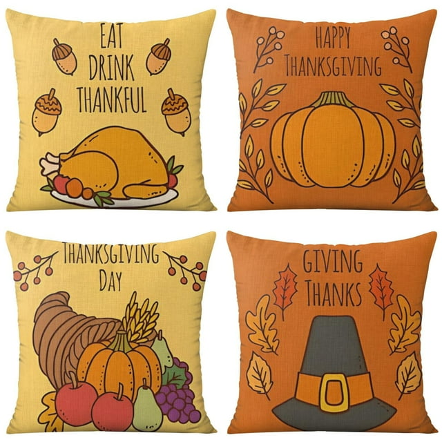 Happy Fall Pillow Covers Set Of 4, Linen Fall Colors Pillow Covers Linen Study Sofa Cushion Cover