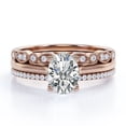 thumbnail image 1 of JeenMata Anillo de Compromiso Solitario con Engaste Pavé de 4 Puntas Corte Ovalado de 1,5 Quilates, Filigrana Art Déco Milgrain, Conjunto de Trío Nupcial, Baño de Oro Rosa de 18 K sobre Plata, 1 of 6