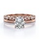 thumbnail image 1 of JeenMata Anillo de Compromiso Solitario con Engaste Pavé de 4 Puntas Corte Ovalado de 1,5 Quilates, Filigrana Art Déco Milgrain, Conjunto de Trío Nupcial, Baño de Oro Rosa de 18 K sobre Plata, 1 of 6