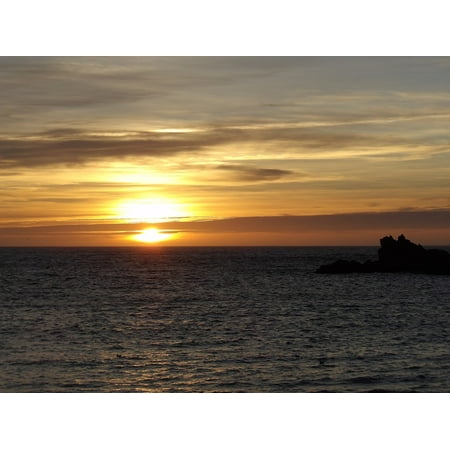 Seaside Rocks - Peel-n-Stick Poster of Sunset Side Ocean Seaside Rock Nature Sea Poster 24x16 Adhesive Sticker Poster Print