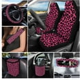 thumbnail image 2 of Jeiento Leopard Print 15 Piece Car Seat Covers Full Set with Auto Steering Wheel Cover Seat Belt Strap Protector Pink Cup Holder Trash Bag Air Vent Storage Pocket Rearview Protector Keychain, 2 of 7
