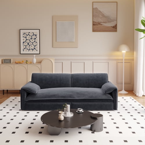 66" Queen Pull Out Sofa Bed, 3-in-1 Convertible Velvet Sleeper Sofa with Side Storage, Loveseat Bed for Living Room, Grey