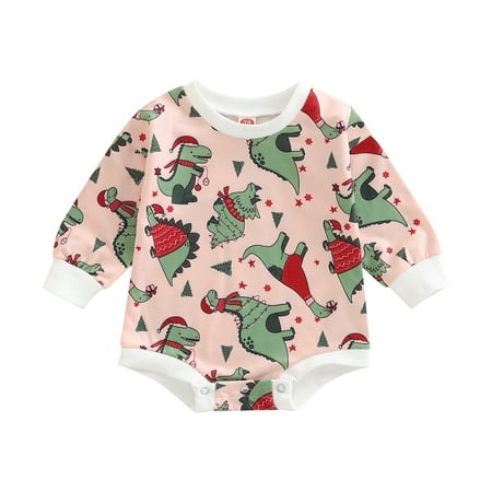 

CenturyX Newborn Infant Baby Boys Christmas Romper Long Sleeve Dinosaur Print Fall Bodysuit for Casual Daily 6-12 Months