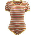 thumbnail image 3 of CutiePlusU Cotton Adult Romper Onesie Button Crotch Bodysuit Pajamas- Rainbow Yellow M, 3 of 5