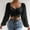 Black, variant on Idoravan Womens Plus Size Shirts Spring Clothes Women's Long Sleeve Mesh Solid Color Drawstring V-Neck Cropped Top Blouse