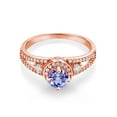 thumbnail image 2 of Gem Stone King 18K Rose Gold Plated Silver Blue Tanzanite Engagement Ring for Women (1.40 Cttw, Round 5MM, Gemstone December Birthstone, Size 6), 2 of 4
