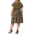 thumbnail image 3 of Vestido midi floral de primavera/verano con cuello en V y mangas cortas de talla grande de Agnes Orinda 1X Negro, 3 of 6