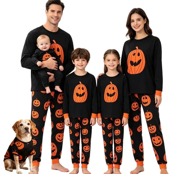 ANFUZAI Family Matching Halloween Pajamas Set - Pumpkin Print Long-Sleeve Sleepwear for Family Holiday Loungewear