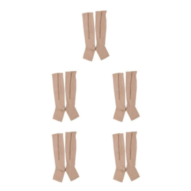 relayinert Breathable Compression Socks With Zipper Comfortable And Durable Moisture-wicking Nylon High Elastic Skin color L/XL 5Set