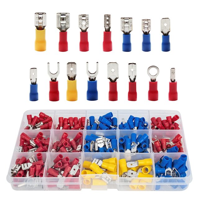 Conectores eléctricos, 280 conectores de cable de anillo con terminal de engarzado, terminal aislado macho/hembra de 2,8 mm/4,8 mm/6,3 mm, AWG 22-10, rojo, azul, amarillo
