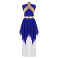 thumbnail image 2 of YiZYiF Kids Girls Sleeveless Liturgical Praise Dance Dress Asymmetrical Worship Tunic with Pants Set Blue White 10, 2 of 7