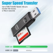TSV USB 3.0 Portable Card Reader for SD, SDHC, SDXC, MicroSD, MicroSDHC, MicroSDXC, All-in-One Design - USB 3.0 Micro SD and SD Card Reader fits for Mac, Windows, Linux, Chrome, PC, Laptop