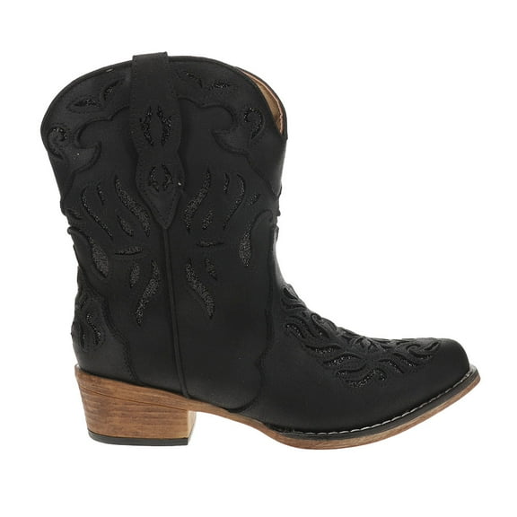 Roper Womens Selena Glitter Tooled Inlay Snip Toe Pull On Cowboy  Ankle Boo