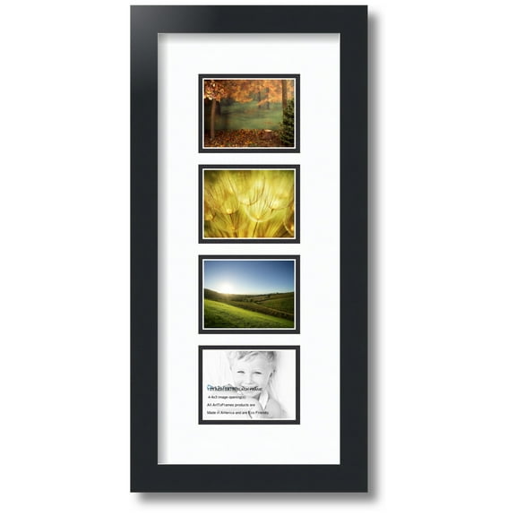 ArtToFrames Collage Photo Picture Frame with 4 - 3x4" Openings, Framed in Black with Super White and Black Mats (CDM-3926-609)