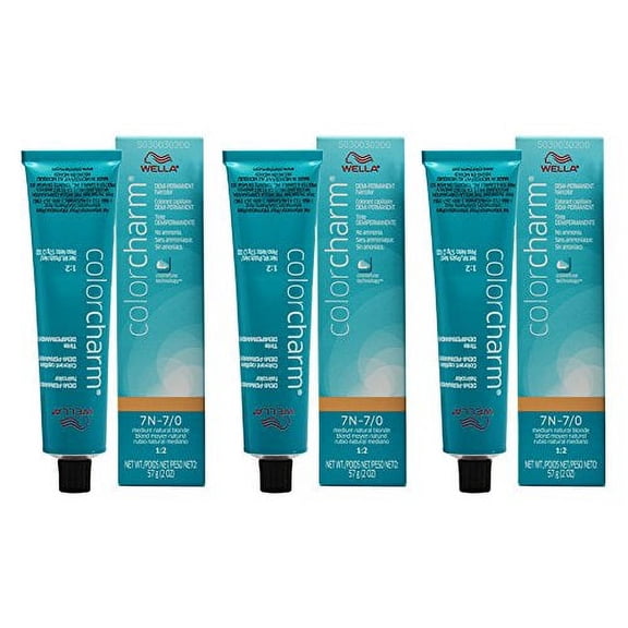 Wella COLOR CHARM, HAIR COLOR Demi-Permanent Haircolor 7N Medium Natural Blonde "Pack of 3"