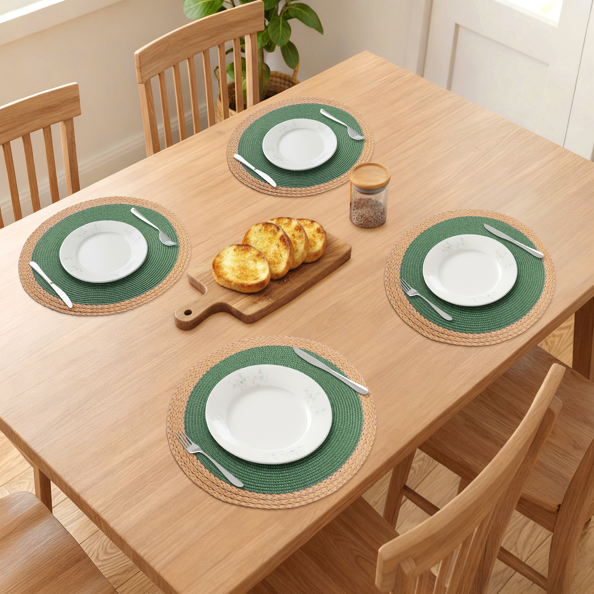 Unique Bargains Farmhouse Placemats Set of 6 Washable Kitchen Table Mat Green