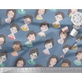 thumbnail image 3 of Soimoi Blue polyester Crepe Fabric Women Face Human Figure Print Fabric by the Yard 42 Inch Wide, 3 of 3