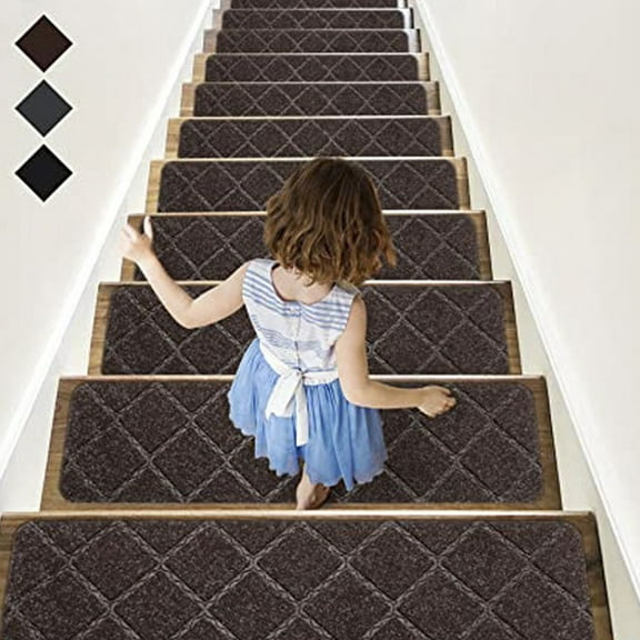 Djunllk Stair Treads - Non Slip Carpet Stair Treads for Wooden Steps, Self-Adhesive Stair Runner for Kids Pets Elderly, 29 x 7 inch