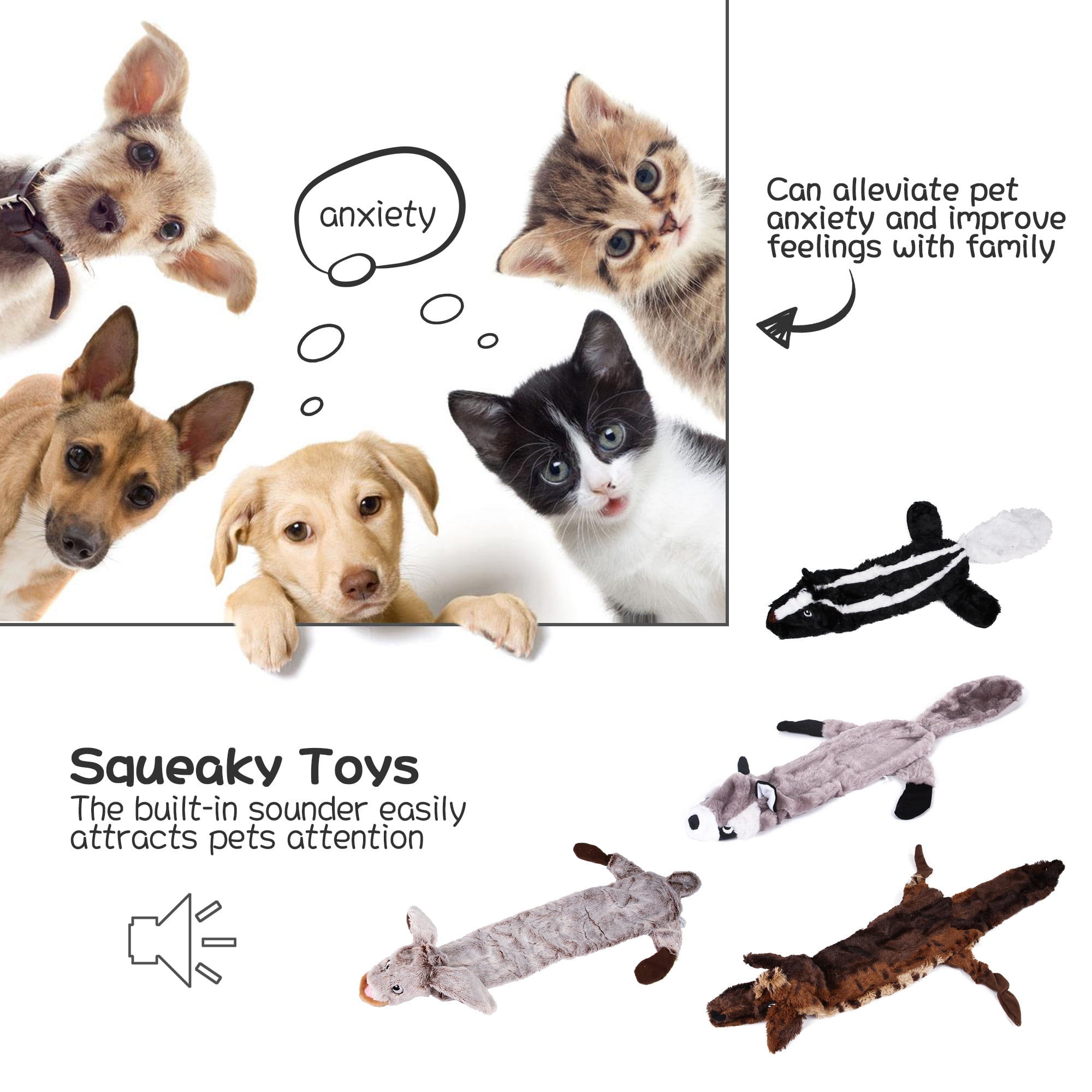 Kepooman 4 Pieces Dog Squeaky Toys for Teething Chewing and Playtime, No Stuffing Plush Animal Dog Toy for Small Medium Large Dog Pets Kepooman 4 Pieces Dog Squeaky Toys for Teething Chewing and Playtime, No Stuffing Plush Animal Dog Toy for Small Medium Large Dog Pets