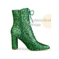 thumbnail image 3 of BLISSFUL STEP Glitter Pointed Toe Block Heel Ankle Boots for Women Green 5.5, 3 of 6