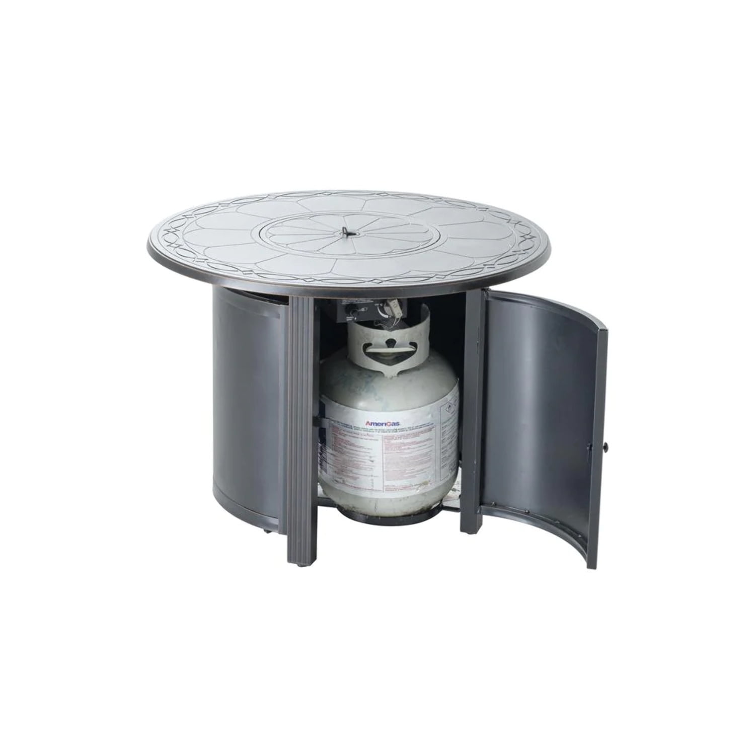 Alfresco Home Hartwick 34" Round Aluminum Gas Fire Pit Chat Table in Topaz Gray