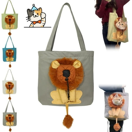 Lion Shaped Dog Bag  Cat Carrier Tote Bag with Lion Face Hole  Large Capacity Breathable Pet Canvas Shoulder Bag for Small Pets (Dark Gray  Small)