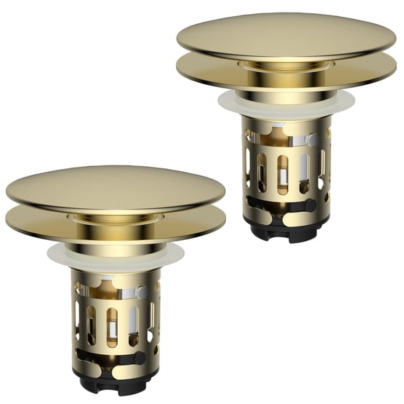 Bathroom Sink Drain Strainer Pop Up Stopper Brushed Gold 2 Pack