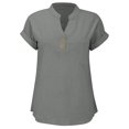 thumbnail image 5 of Gamivast Placed My Account Recently Summer Tops For Women 2025 Trendy Short Sleeve Linen Shirt Casual Button V Neck Tunic Blouses Outfits Casual Work Blouse Tops Gray L History of Purchases, 5 of 7