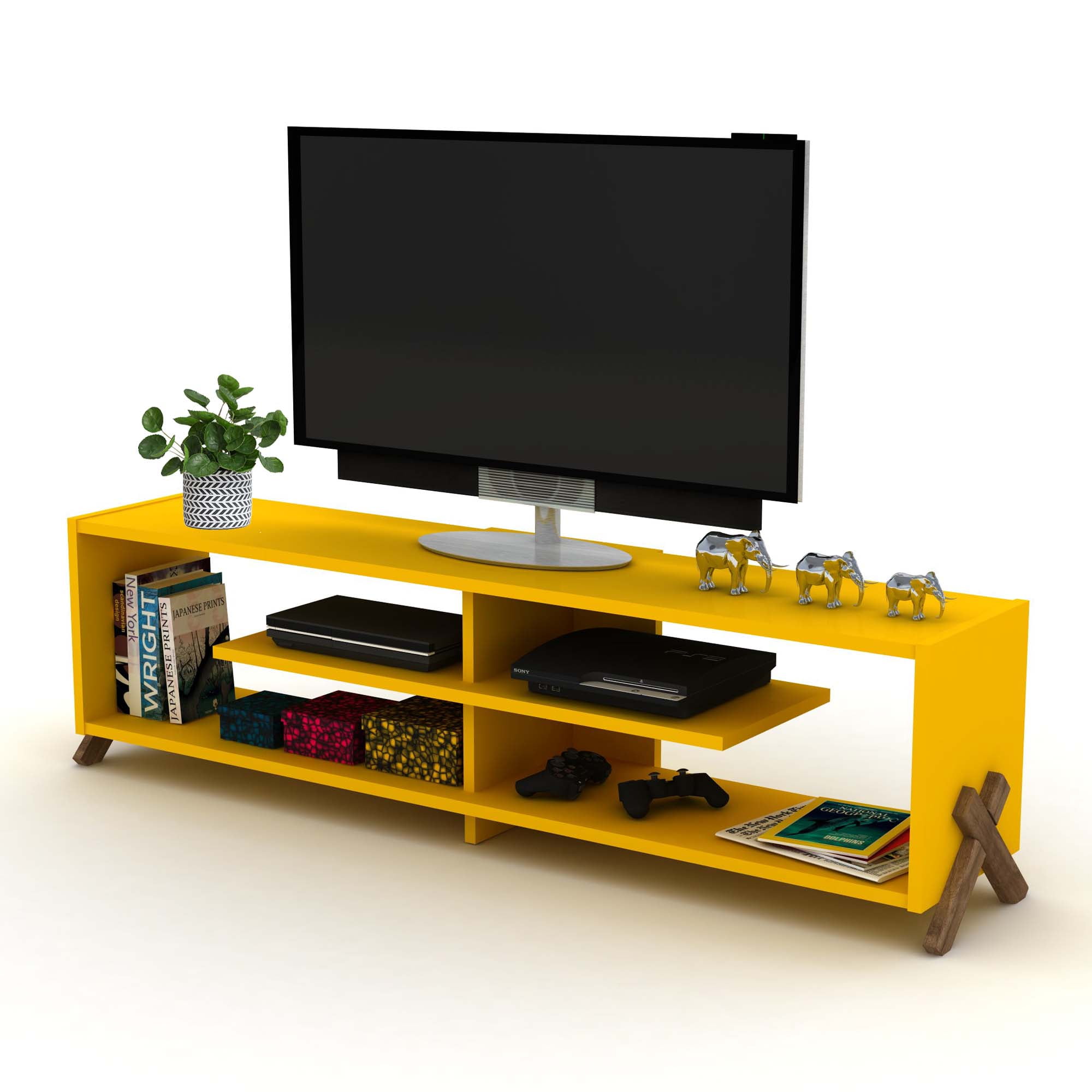 Aukfa Modern TV Stand for TVs up to 60" - Entertainment Center TV Cabinet for Living Room - Yellow