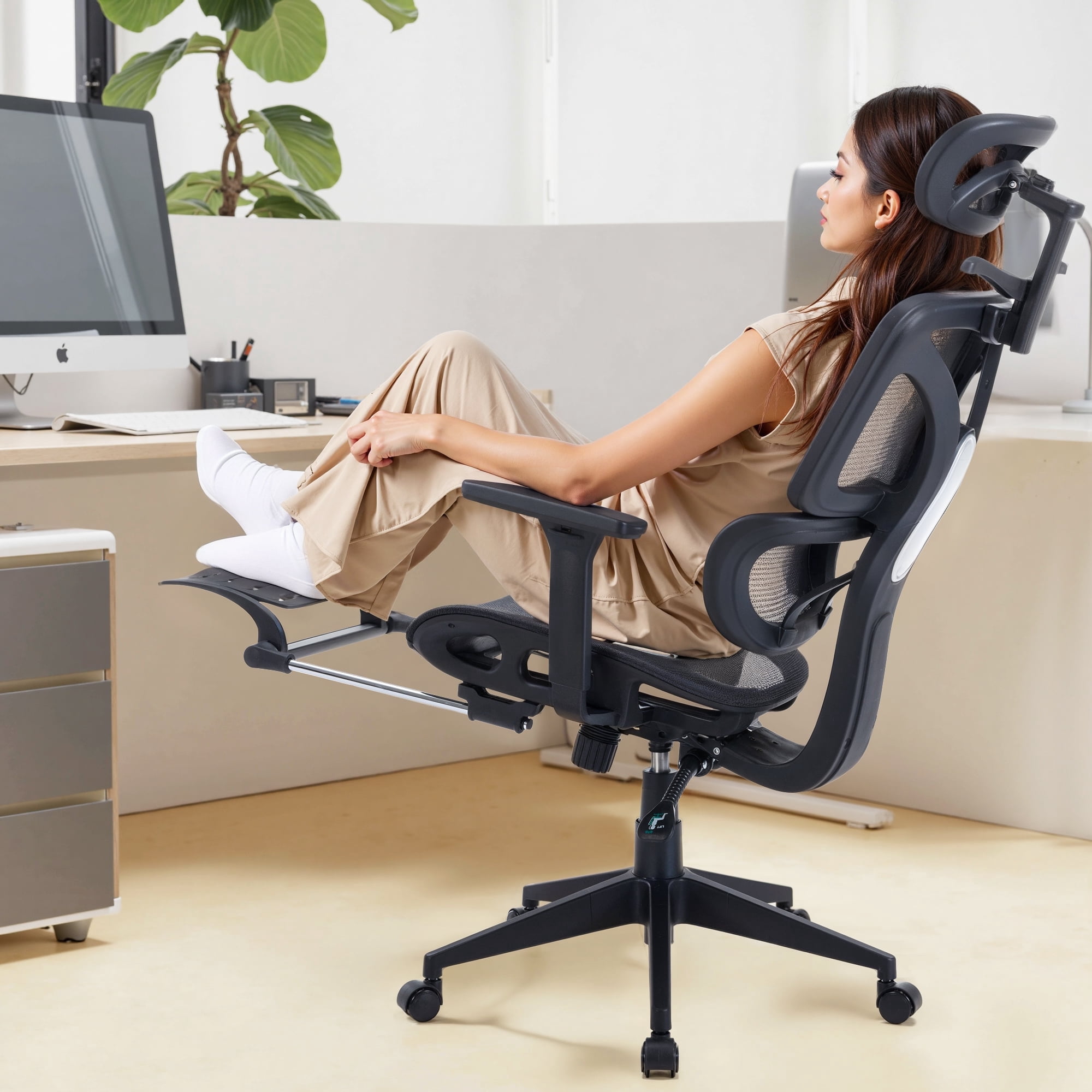 VECELO Foldable Office Chair, Ergonomic High-Back Mesh Rolling Work Swivel Computer Chair with Wheels, Comfortable Lumbar Support, Comfy Arms for Home, Gaming Room, Bedroom, Study, Student, Black