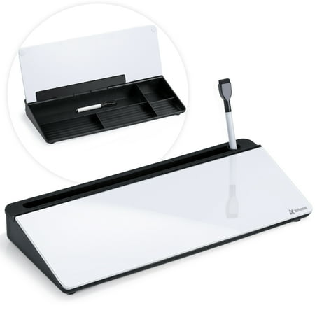 Desk Whiteboard Dry Erase Glass Whiteboard, Varhomax Desktop White Board to-do List Memo Notepad for Home Office and School Accessories Supplies with Storage Caddy (Black & White)