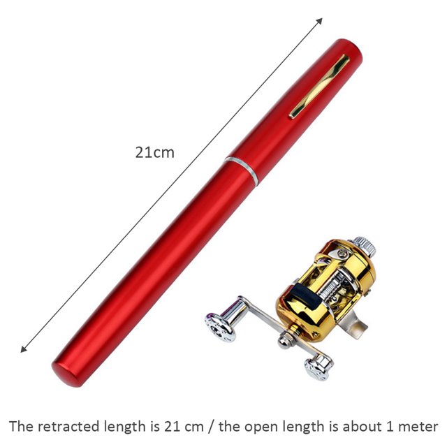 Mini caña de pescar de aluminio telescópica de bolsillo portátil, caña de pescar en forma de bolígrafo Ndcxsfigh Para Estrenar