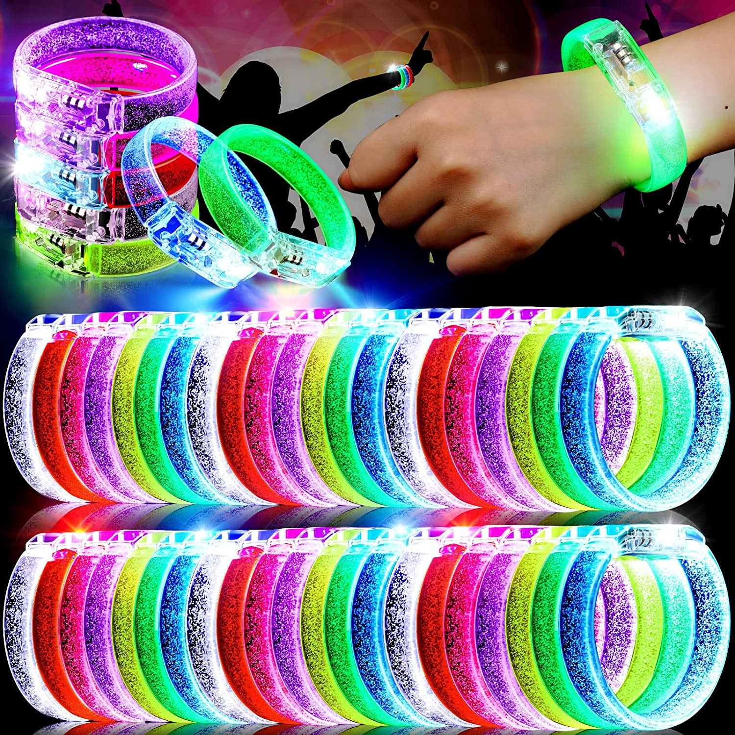 30 LED Glow Bracelets 7 Colors Glow in Dark Bracelets Light up Toys LED Bracelets Adults Teens - Walmart.com