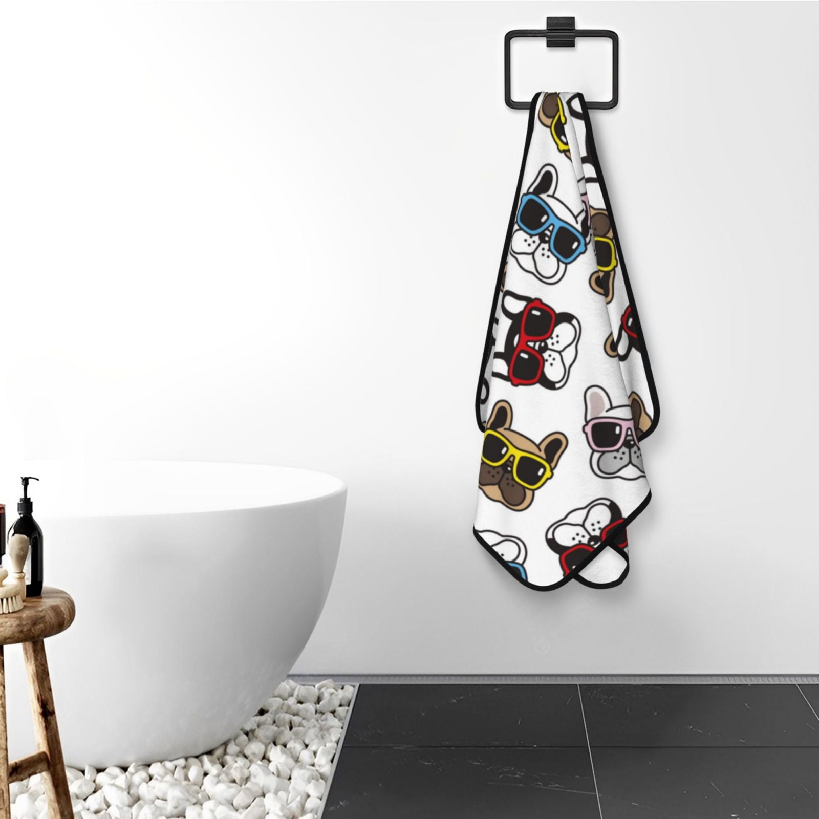 Cotton Bath Towels for Bathroom - Bulldog Sunglasses Face Microfiber Quick Dry Towels for Body Bath Sheets, Personalized Beach Towel, Soft Shower Towels for Travel Home Beach 27*55in