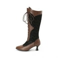 thumbnail image 6 of Women's Knee High Combat Boots Vintage Leather Lace Pactchwork Pointed Toe Kitten Heels Lace up Cocktail Party Dess up Gothic Riding Boots Brown, 6 of 8