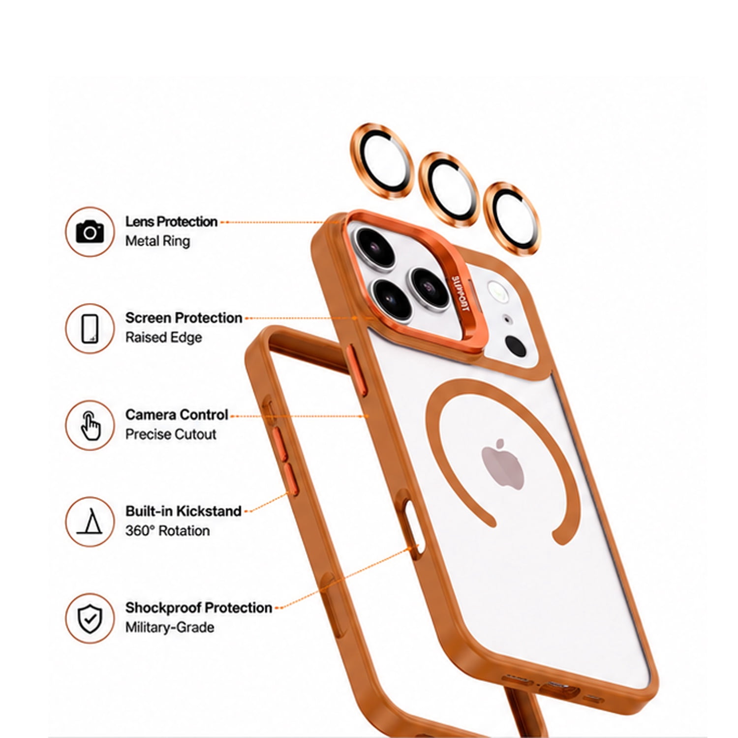 Thin Magnetic Clear Case with Camera Stand & Camera Cover for iPhone 17 Pro Max