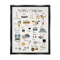 Stupell Industries ABC's of Self Care Adult Relaxation Alphabet Luster Gray Framed Floating Canvas Wall Art, 24x30, by Gigi Louise