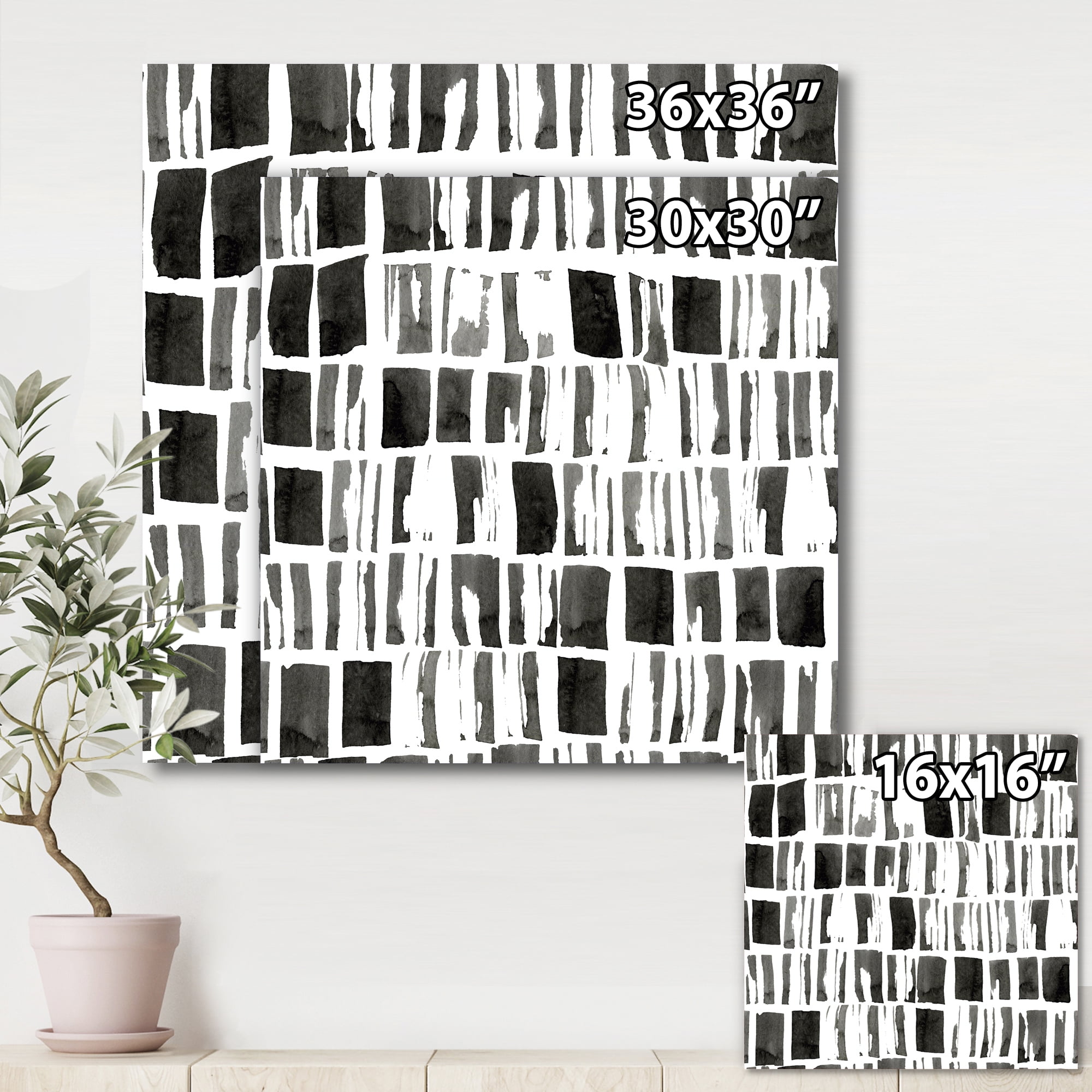 Designart ' Abstract Black and White Bricks ' Modern Canvas Wall Art Print