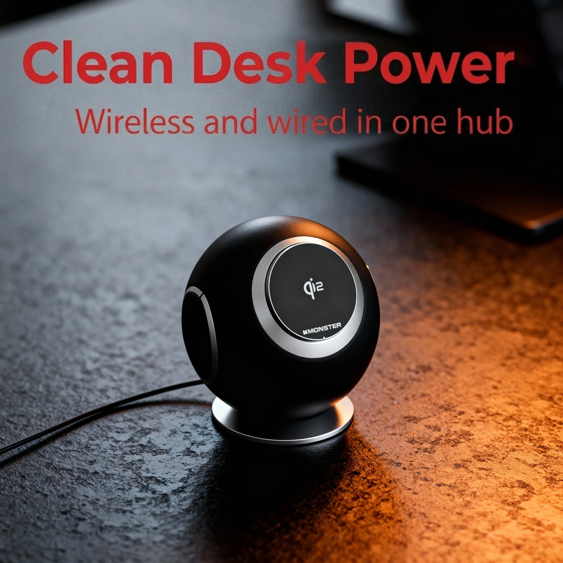 Monster 10-in-1 Charging Sphere Desktop Charging Station with Qi2 Magnetic Wireless Charging, 3 AC Outlets, 2 USB-C, 2 USB-A, Apple Watch & AirPods Charging Pads, 100W Total Output