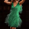 thumbnail image 1 of Vestido con flecos y purpurina con cuello en V estilo vintage ropa de fiesta ajustada sin espalda para mujer, 1 of 9