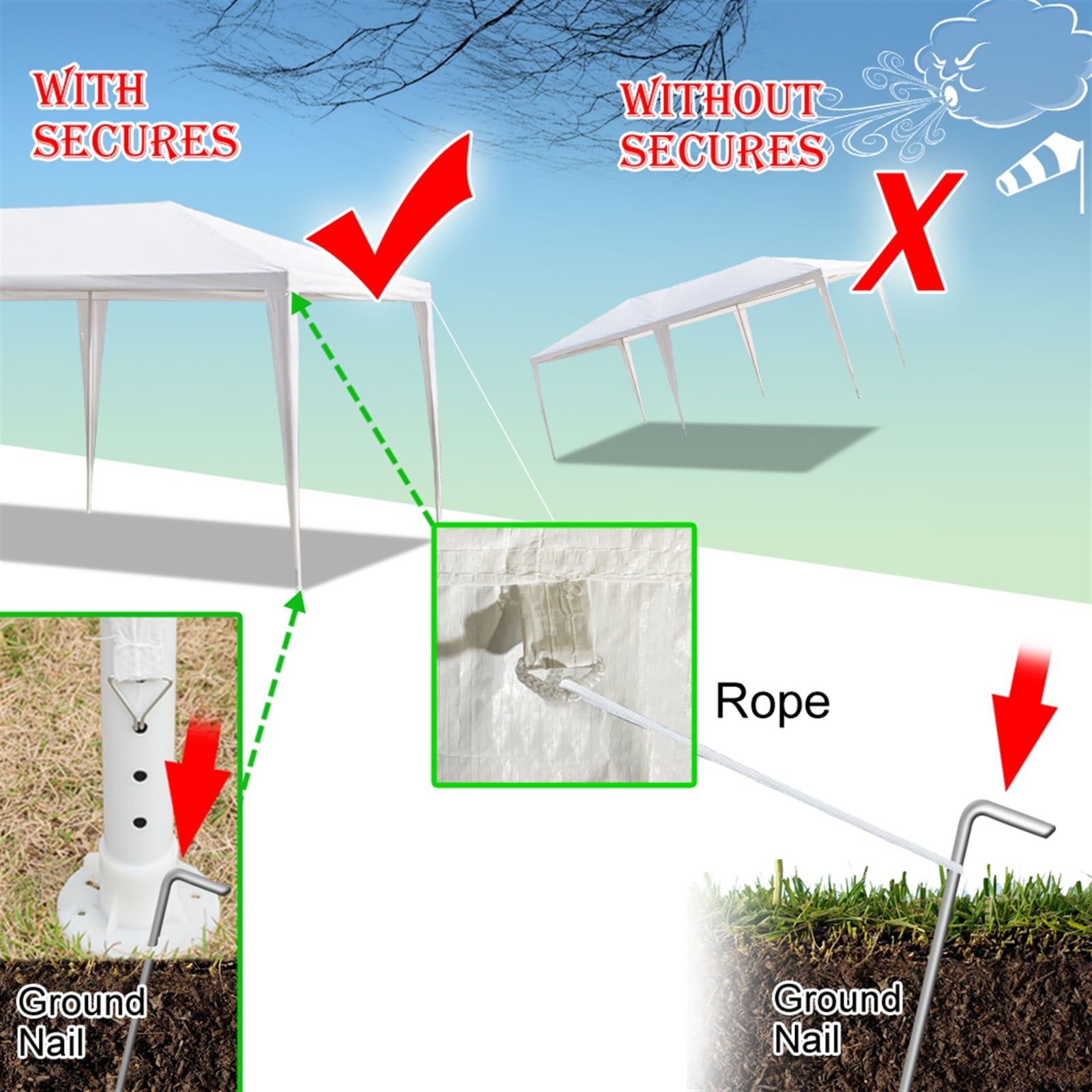 Kepooman 3 x 6m Outdoor Canopy Tent, Instant Canopy with Spiral Tubes, Waterproof Camping Canopy for Party/ Exhibition/ Picnic, White, Four Sides Kepooman 3 x 6m Outdoor Canopy Tent, Instant Canopy with Spiral Tubes, Waterproof Camping Canopy for Party/ Exhibition/ Picnic, White, Four Sides