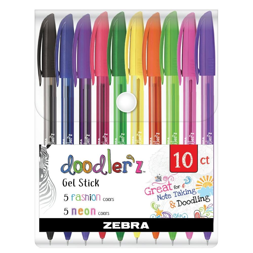 Zebra Pen Doodlerz Gel Stick Pen, Bold Point, 1.0mm, Assorted Neon